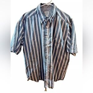 Vintage 90s Brittania Shirt Men XL Blue Striped Short Sleeve Button Down Cotton